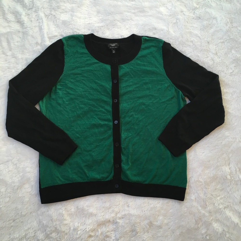 Talbots Green/Black Button Down Cardigan Sweater